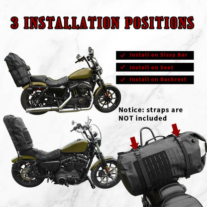 Motorcycle Sissy Bar Bag Luggage Dry Backpack Tail Backrest Bag 35L Duffle Gear for Motorbike Riding Touring Camping Outdoor Trip Travel