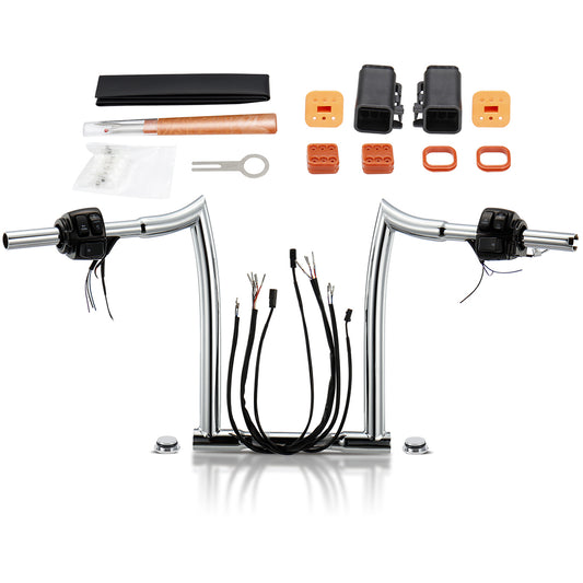 Pre-wired Handlebar 1.25 Inch Fat Ape Hanger with Heated Grip Wires & Switch Control Kit & Turn Signal Wires for Harley Sportster Dyna Softail Road King 1996-2006