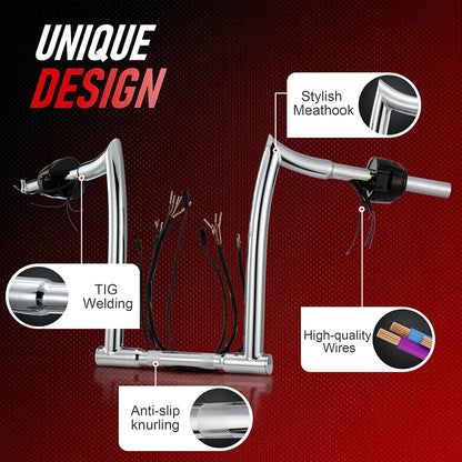Pre-wired Handlebar 1.25 Inch Fat Ape Hanger with Heated Grip Wires & Switch Control Kit & Turn Signal Wires for Harley Sportster Dyna Softail Road King 1996-2006
