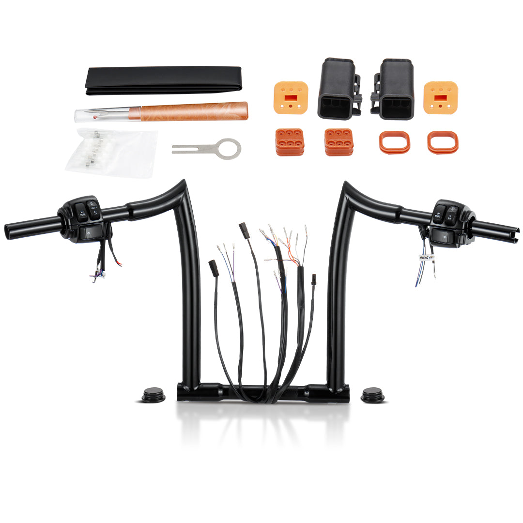 Pre-wired Handlebar 1.25 Inch Fat Ape Hanger with Heated Grip Wires & Switch Control Kit & Turn Signal Wires for Harley Sportster Dyna Softail Road King 1996-2006