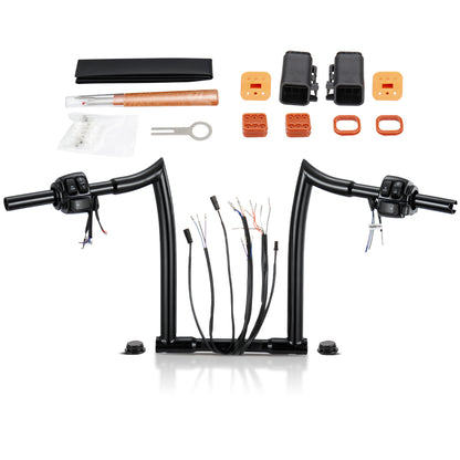 Pre-wired Handlebar 1.25 Inch Fat Ape Hanger with Heated Grip Wires & Switch Control Kit & Turn Signal Wires for Harley Sportster Dyna Softail Road King 1996-2006