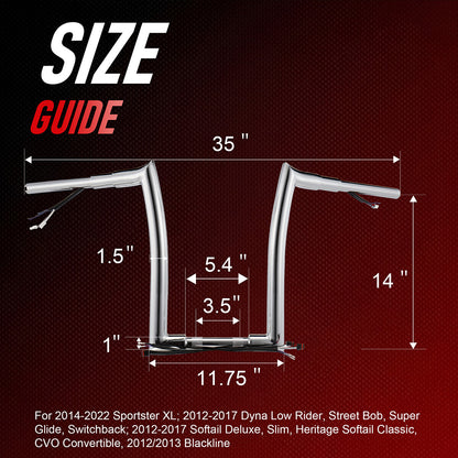 Pre-wired Meathook Handlebar 1.5 Inch Fat Ape Hanger for Harley Sportster Dyna Softail 2012-2022