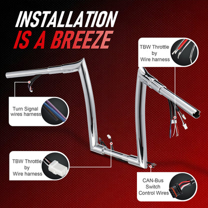 Pre-wired Mercenary Handlebar 1.5 Inch Fat Ape Hanger for Harley Softail 2016-Later
