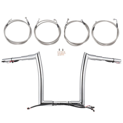 Pre-wired Road Glide Handlebars 1.5 Inch Fat Ape Hangers with 3 Brake Lines & 1 Clutch Line Kit for Harley Road Glide 2017-2020 with ABS