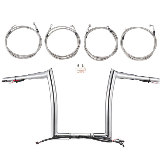 Pre-wired Road Glide Handlebars 1.5 Inch Fat Ape Hangers with 3 Brake Lines & 1 Clutch Line Kit for Harley Road Glide 2017-2020 with ABS