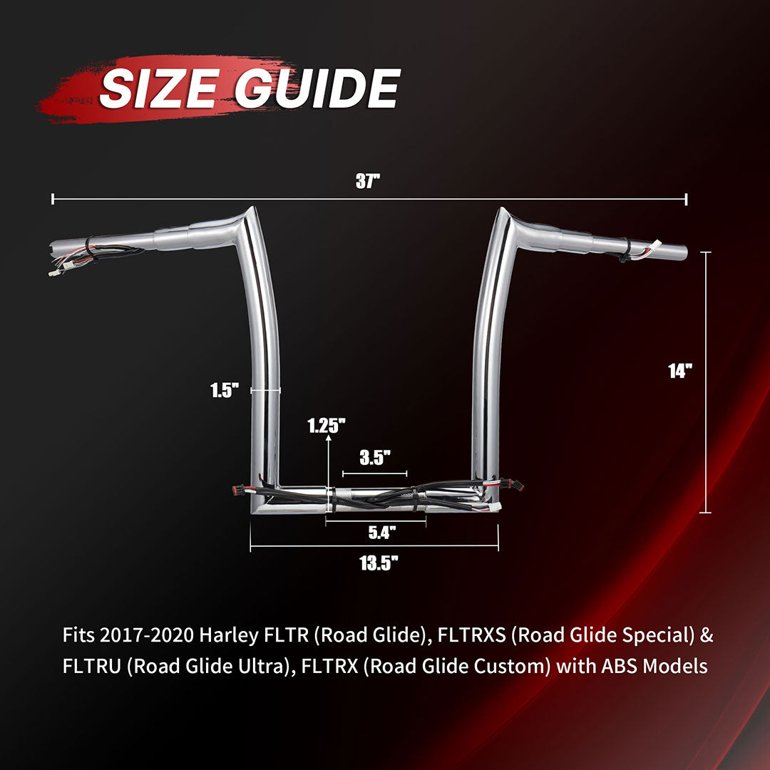Pre-wired Road Glide Handlebars 1.5 Inch Fat Ape Hangers with 3 Brake Lines & 1 Clutch Line Kit for Harley Road Glide 2017-2020 with ABS