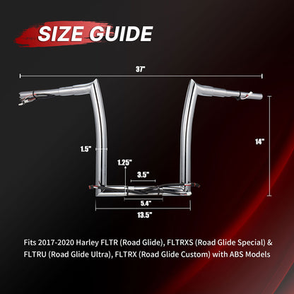 Pre-wired Road Glide Handlebars 1.5 Inch Fat Ape Hangers with 3 Brake Lines & 1 Clutch Line Kit for Harley Road Glide 2017-2020 with ABS