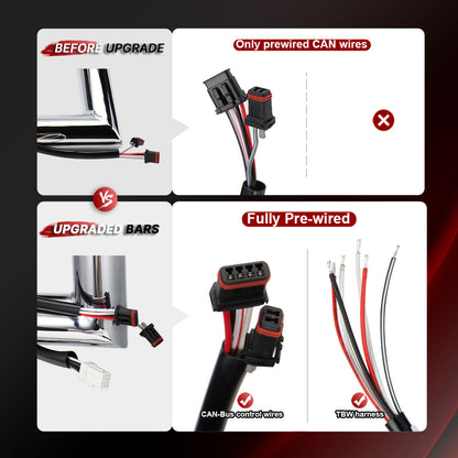 Pre-wired Road Glide Handlebars 1.5 Inch Fat Ape Hangers with 3 Brake Lines & 1 Clutch Line Kit for Harley Road Glide 2017-2020 with ABS