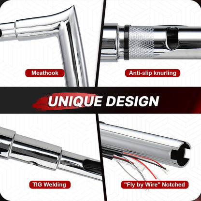 Pre-wired Road Glide Handlebars 1.5 Inch Fat Ape Hangers with 3 Brake Lines & 1 Clutch Line Kit for Harley Road Glide 2017-2020 with ABS