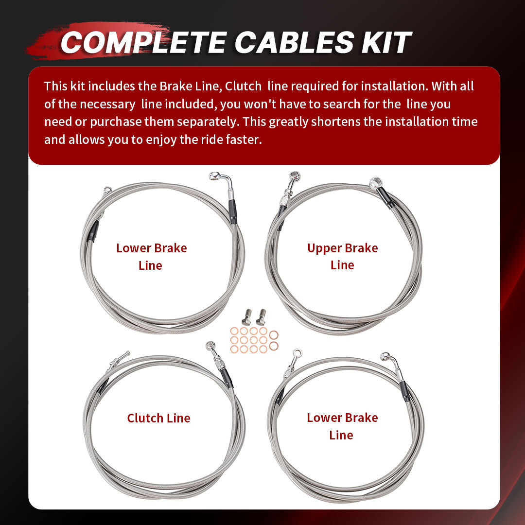 Pre-wired Road Glide Handlebars 1.5 Inch Fat Ape Hangers with 3 Brake Lines & 1 Clutch Line Kit for Harley Road Glide 2017-2020 with ABS
