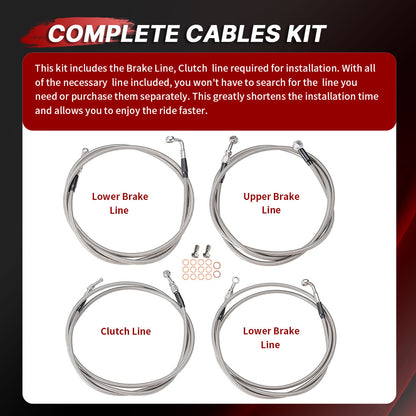 Pre-wired Road Glide Handlebars 1.5 Inch Fat Ape Hangers with 3 Brake Lines & 1 Clutch Line Kit for Harley Road Glide 2017-2020 with ABS