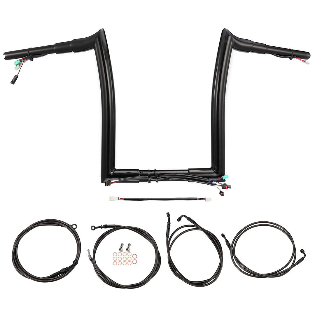 Pre-wired Road Glide Handlebars 1.5 Inch Fat Ape Hangers with 3 Brake Lines & 1 Clutch Line Kit for Harley Road Glide 2017-2020 with ABS