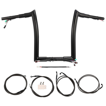 Pre-wired Road Glide Handlebars 1.5 Inch Fat Ape Hangers with 3 Brake Lines & 1 Clutch Line Kit for Harley Road Glide 2017-2020 with ABS