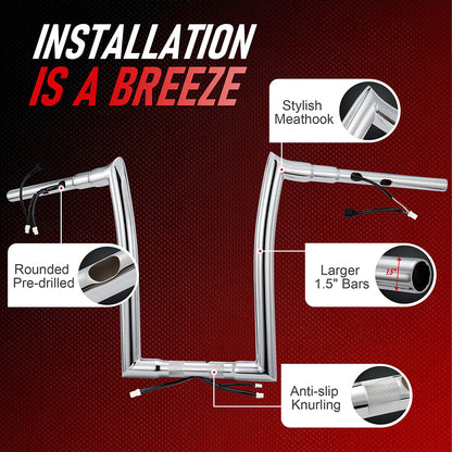 Pre-wired Road Glide Meathook Handlebars 1.5 Inch Fat Ape Hangers for Harley Road Glide 2023-Later with ABS