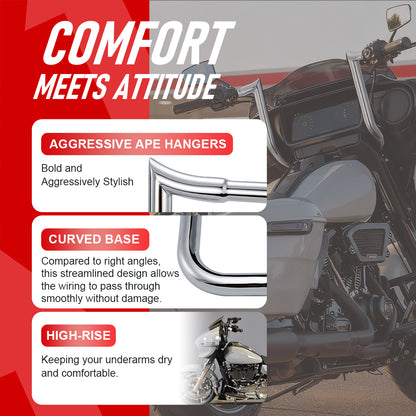 Pre-wired Street Glide Handlebar 1.25 Inch Fat Ape Hanger for Harley Street Glide