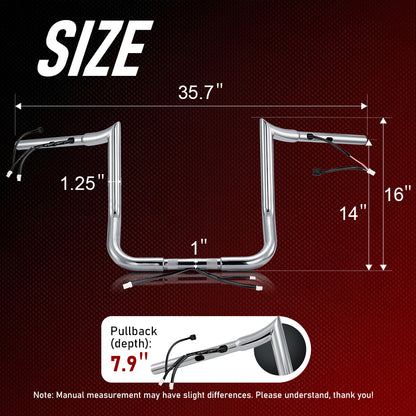 Pre-wired Street Glide Handlebar 1.25 Inch Fat Ape Hanger for Harley Street Glide