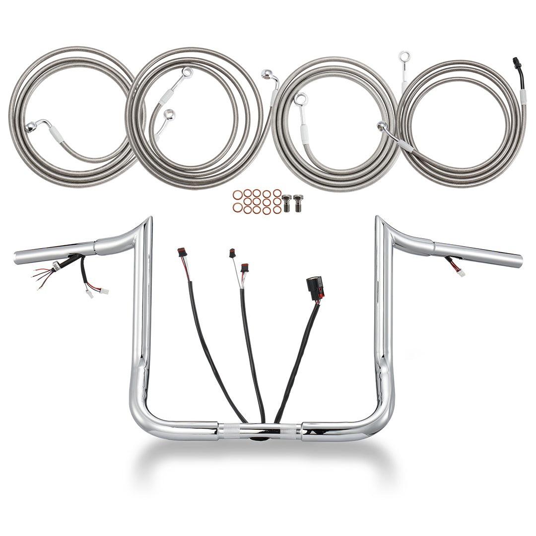 Prewired Bagger Handlebar 1.25 Inch Fat Ape Hanger with Cables Kit for Harley Street/Electra Glide 2014-2015
