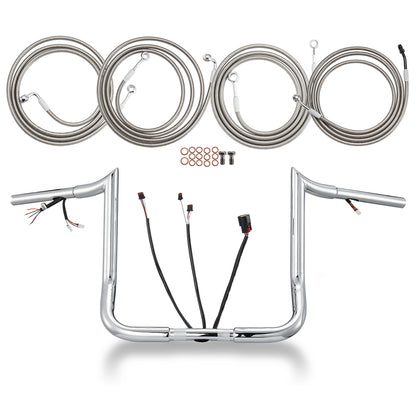 Prewired Bagger Handlebar 1.25 Inch Fat Ape Hanger with Cables Kit for Harley Street/Electra Glide 2014-2015