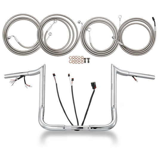 Prewired Bagger Handlebar 1.25 Inch Fat Ape Hanger with Cables Kit for Harley Street/Electra Glide 2014-2015
