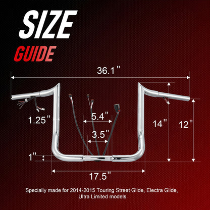 Prewired Bagger Handlebar 1.25 Inch Fat Ape Hanger with Cables Kit for Harley Street/Electra Glide 2014-2015