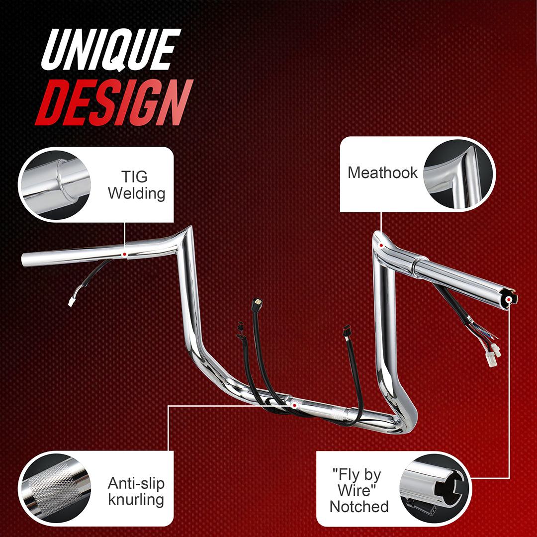 Prewired Bagger Handlebar 1.25 Inch Fat Ape Hanger with Cables Kit for Harley Street/Electra Glide 2014-2015