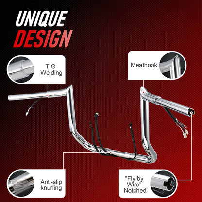 Prewired Bagger Handlebar 1.25 Inch Fat Ape Hanger with Cables Kit for Harley Street/Electra Glide 2014-2015