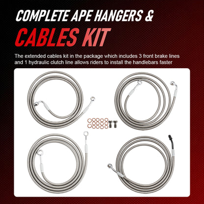 Prewired Bagger Handlebar 1.25 Inch Fat Ape Hanger with Cables Kit for Harley Street/Electra Glide 2014-2015