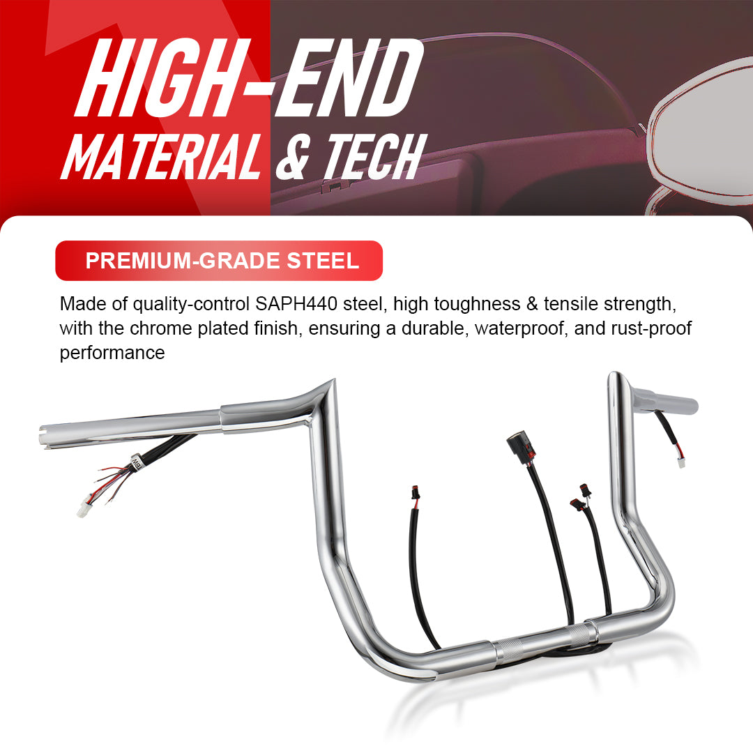 Prewired Bagger Handlebar 1.25 Inch Fat Ape Hanger with Cables Kit for Harley Street/Electra Glide 2014-2015