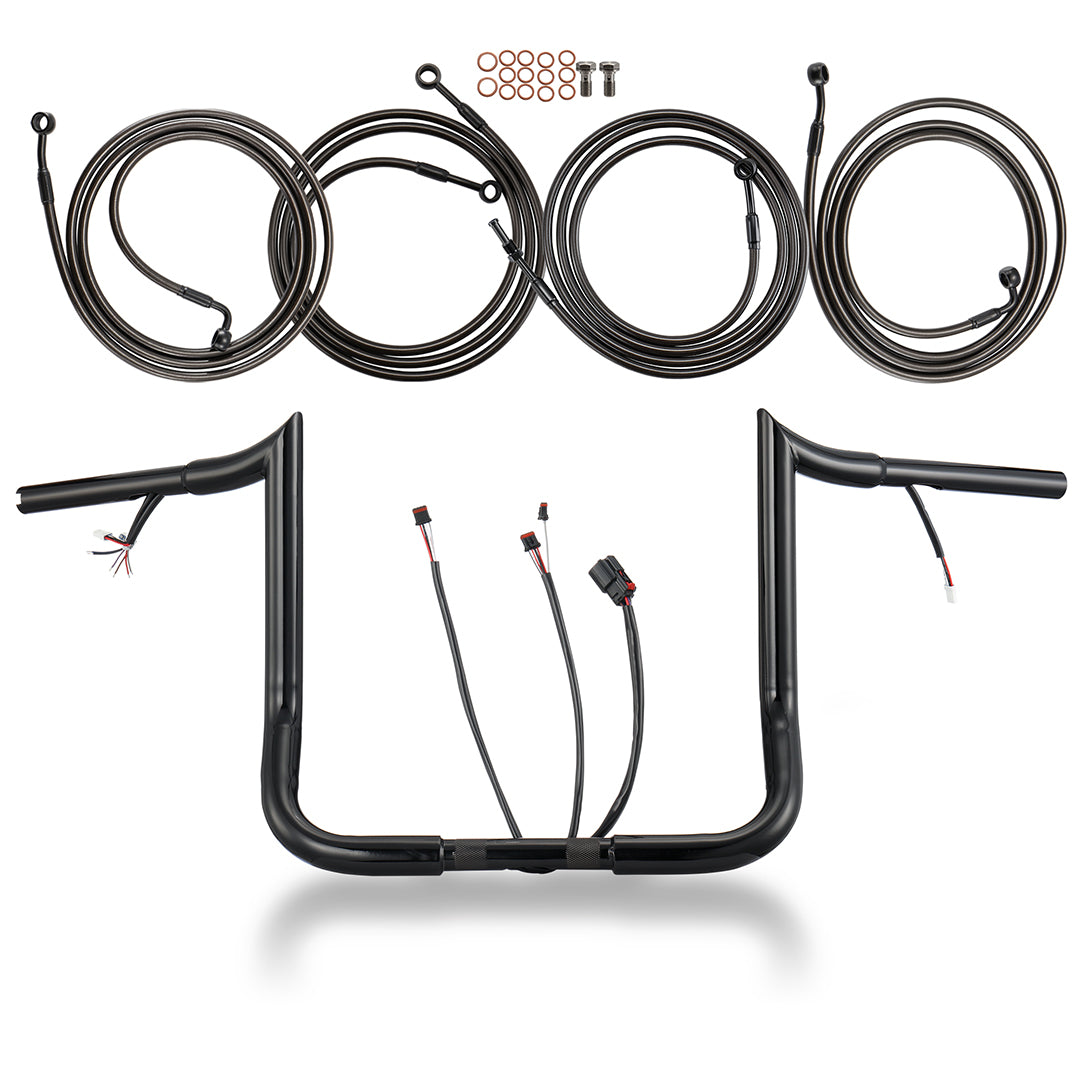 Prewired Bagger Handlebar 1.25 Inch Fat Ape Hanger with Cables Kit for Harley Street/Electra Glide 2014-2015