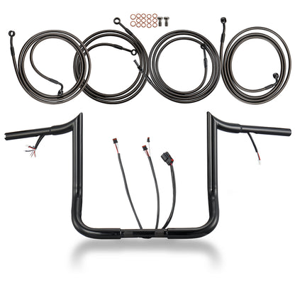 Prewired Bagger Handlebar 1.25 Inch Fat Ape Hanger with Cables Kit for Harley Street/Electra Glide 2014-2015