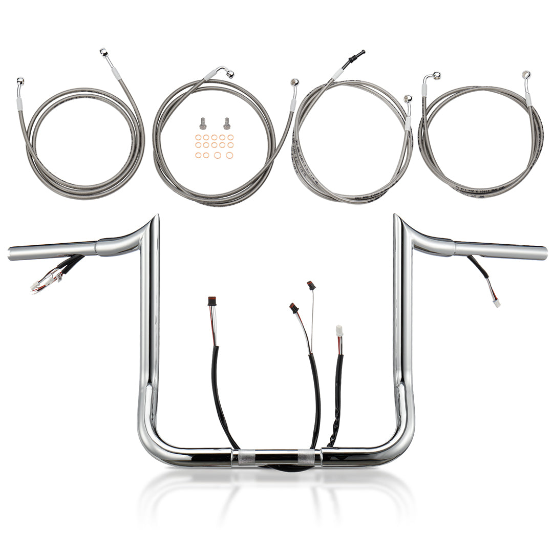 Prewired Bagger Handlebar 1.25 Inch Fat Ape Hanger with Cables Kit for Harley Street/Electra Glide 2017-2020