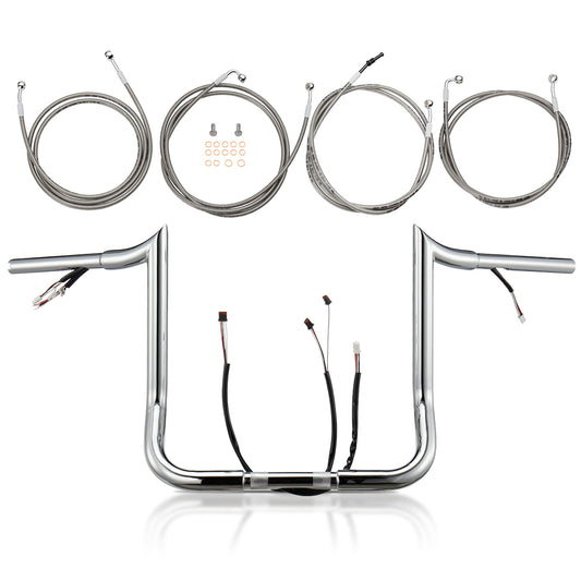 Prewired Bagger Handlebar 1.25 Inch Fat Ape Hanger with Cables Kit for Harley Street/Electra Glide 2017-2020