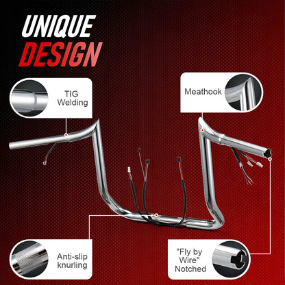 Prewired Bagger Handlebar 1.25 Inch Fat Ape Hanger with Cables Kit for Harley Street/Electra Glide 2017-2020