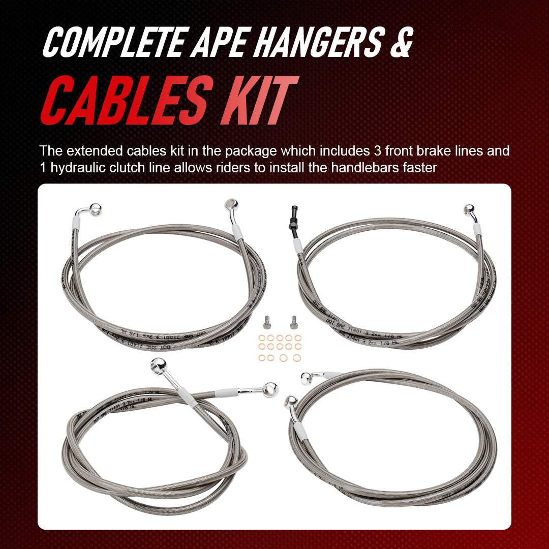 Prewired Bagger Handlebar 1.25 Inch Fat Ape Hanger with Cables Kit for Harley Street/Electra Glide 2017-2020