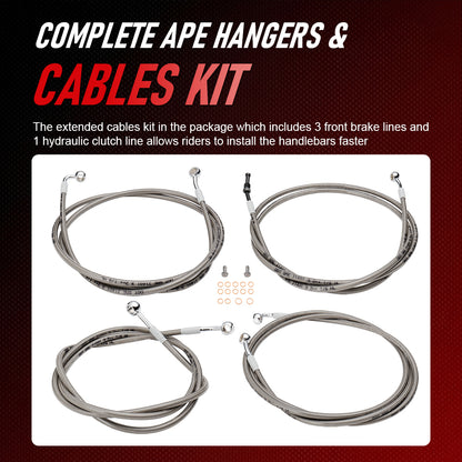 Prewired Bagger Handlebar 1.25 Inch Fat Ape Hanger with Cables Kit for Harley Street/Electra Glide 2017-2020
