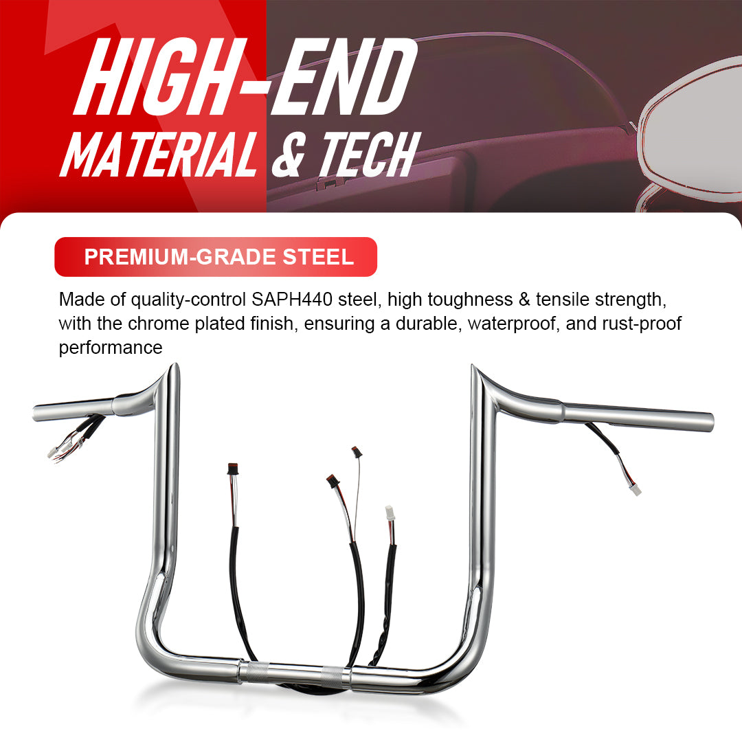 Prewired Bagger Handlebar 1.25 Inch Fat Ape Hanger with Cables Kit for Harley Street/Electra Glide 2017-2020