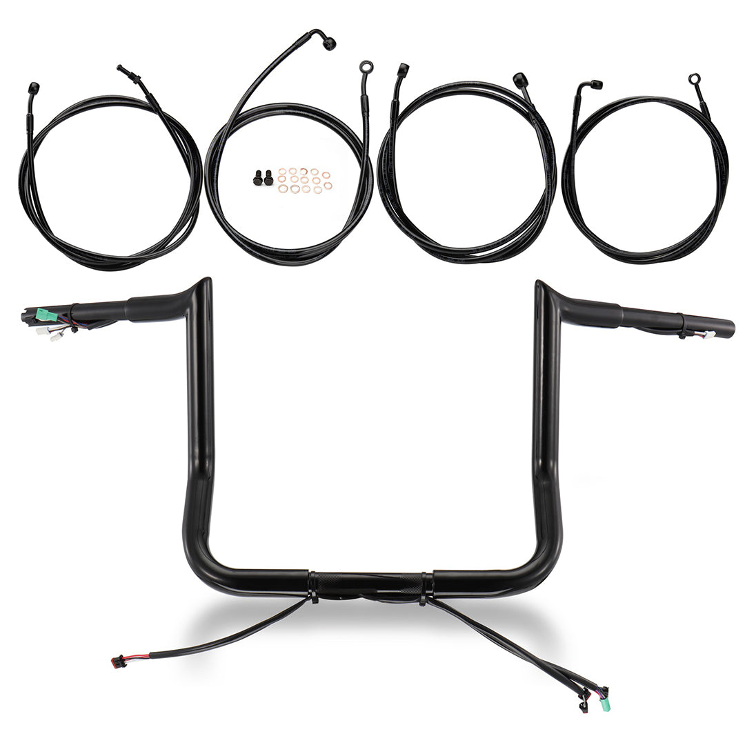 Prewired Bagger Handlebar 1.25 Inch Fat Ape Hanger with Cables Kit for Harley Street/Electra Glide 2017-2020