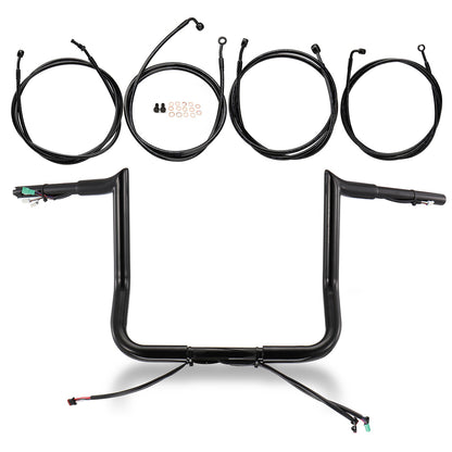 Prewired Bagger Handlebar 1.25 Inch Fat Ape Hanger with Cables Kit for Harley Street/Electra Glide 2017-2020