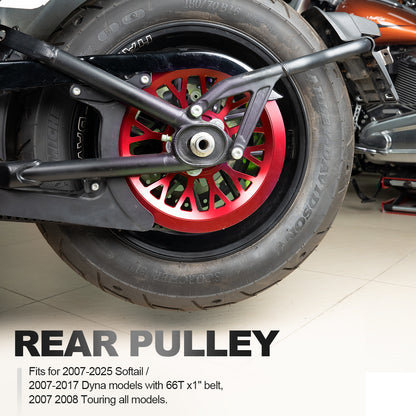 Rear Wheel Drive Belt Pulley 66T 1" Spoke for Harley 2007-2025 Softail Dyna Touring