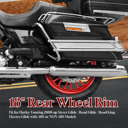 Rear Wheel Fat Spokes One-Piece CNC Machined Wheel Rim with Spacer 18"x5.5" for Harley Touring 2008-Later Street Glide/Road Glide/Road King/Electra Glide