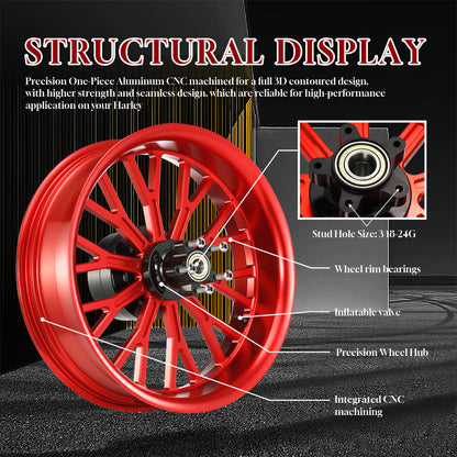 Rear Wheel Fat Spokes One-Piece CNC Machined Wheel Rim with Spacer 18"x5.5" for Harley Touring 2008-Later Street Glide/Road Glide/Road King/Electra Glide