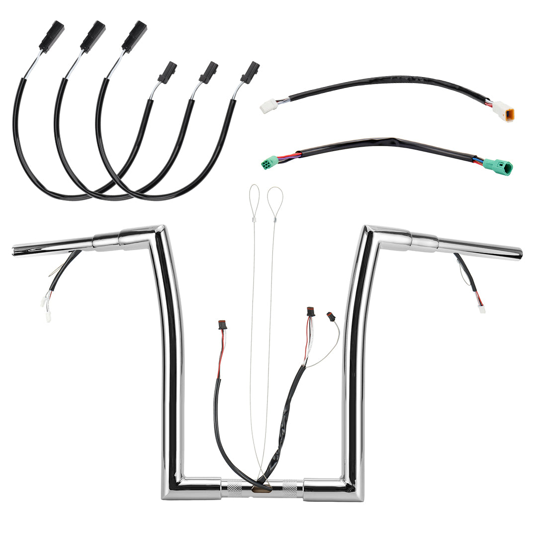 For Harley Road Glide 2014-2023 1.5 Inch Fat Ape Hangers with Pre-wired CAN-Bus Wire and Guiding Line