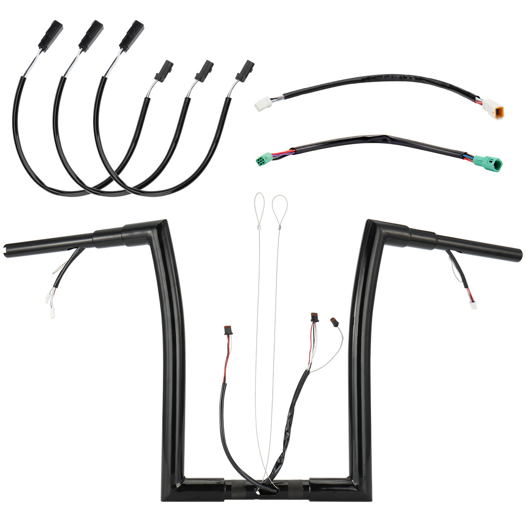 For Harley Road Glide 2014-2023 1.5 Inch Fat Ape Hangers with Pre-wired CAN-Bus Wire and Guiding Line