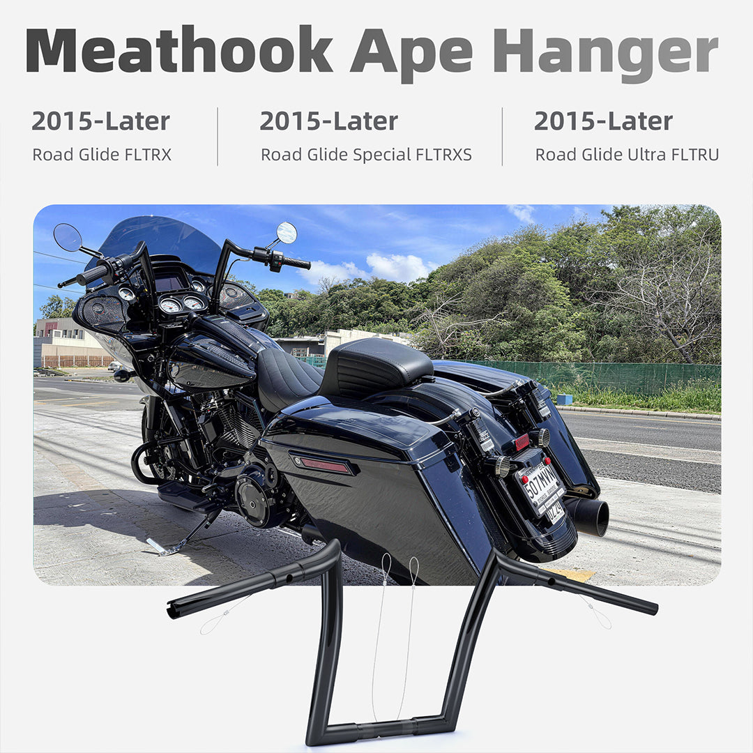 For Harley Road Glide 2015-2023 1.5 inch fat Ape Hangers Meathook Bars