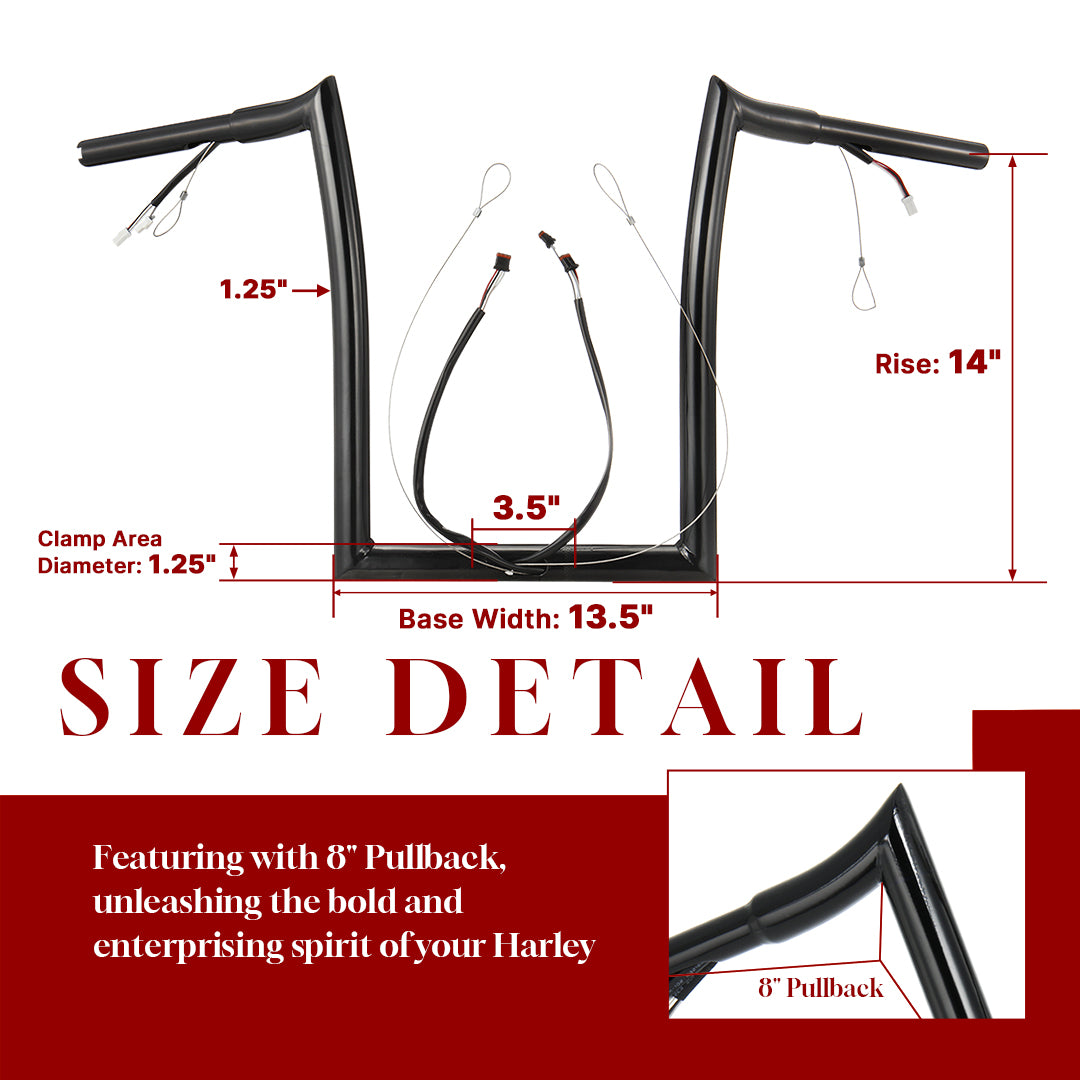 Road Glide Meathook Pre-wired Handlebars for Harley 2014-2023 with Pre-wired CAN-Bus Wire and Guiding Line