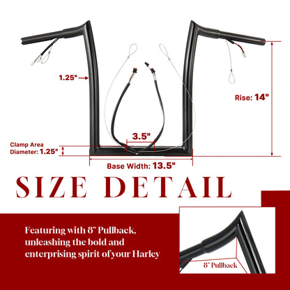 Road Glide Meathook Pre-wired Handlebars for Harley 2014-2023 with Pre-wired CAN-Bus Wire and Guiding Line