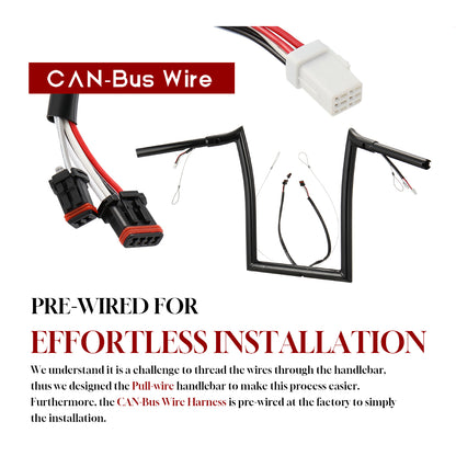 Road Glide Meathook Pre-wired Handlebars for Harley 2014-2023 with Pre-wired CAN-Bus Wire and Guiding Line
