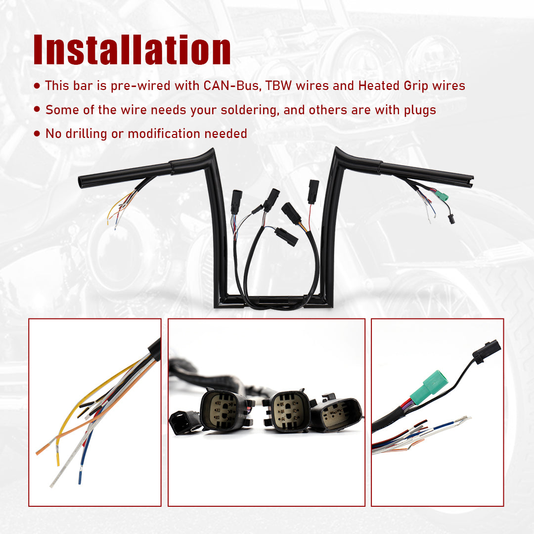 Road King Meathook Prewired Ape Hangers Handlebar for Harley 2008-2013 with CAN-Bus TBW Heated Grip Wires