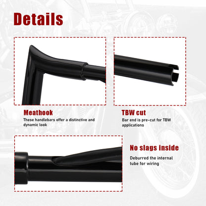 Road King Meathook Prewired Ape Hangers Handlebar for Harley 2008-2013 with CAN-Bus TBW Heated Grip Wires