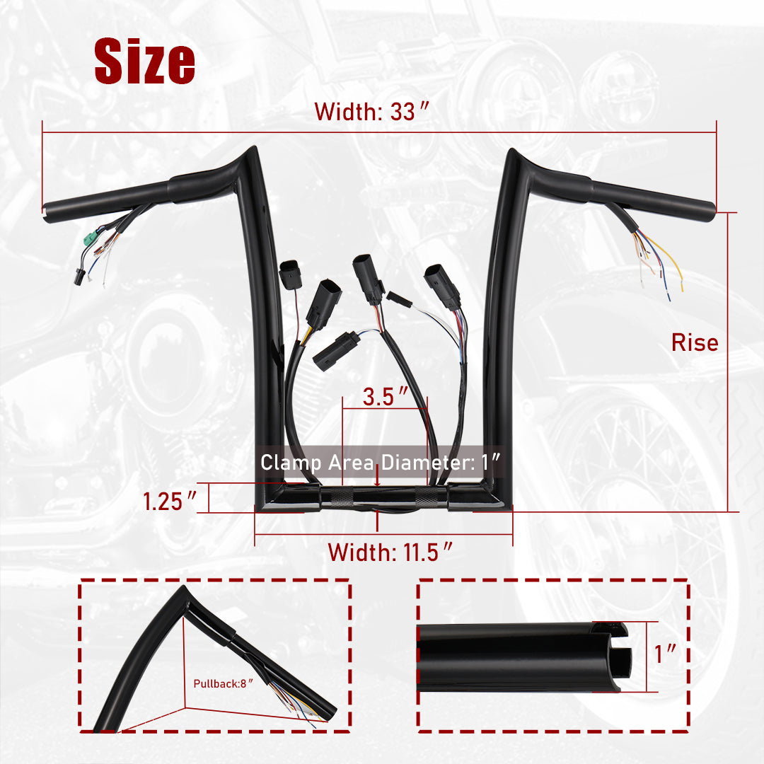 Road King Meathook Prewired Ape Hangers Handlebar for Harley 2008-2013 with CAN-Bus TBW Heated Grip Wires